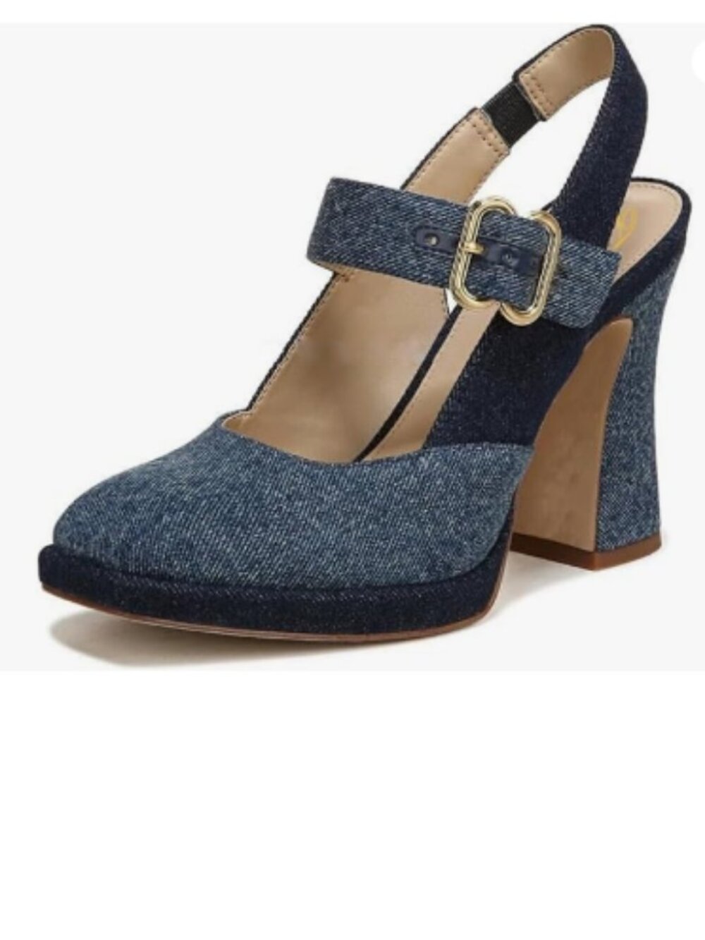 FYS Denim Blue Platform Square Toe Block High Heel Mary Janes Slingback Pumps